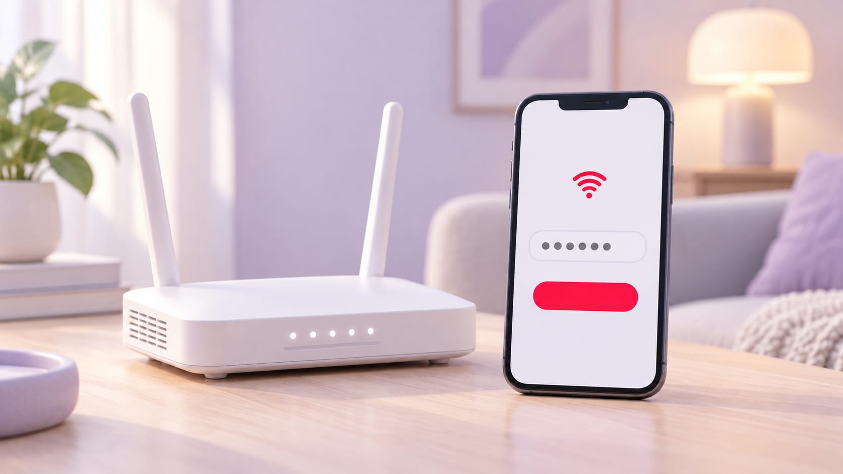Wi-Fi-роутер и смартфон с условным полем пароля беспроводной сети