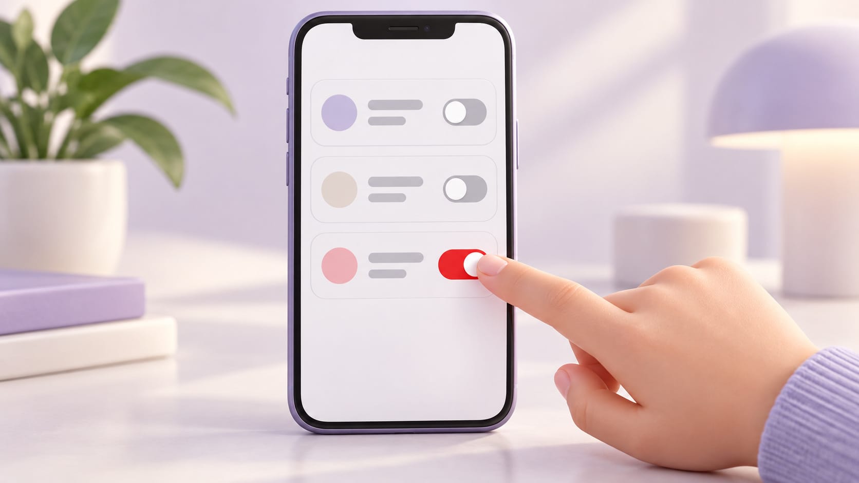 Смартфон со списком услуг и переключателем отключенной подписки